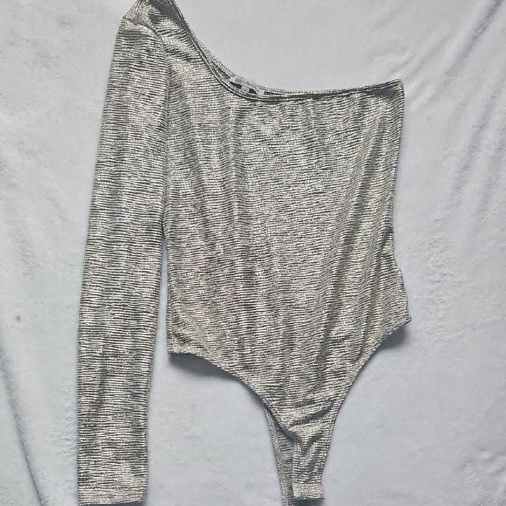 Silver One-Shoulder Bodysuit